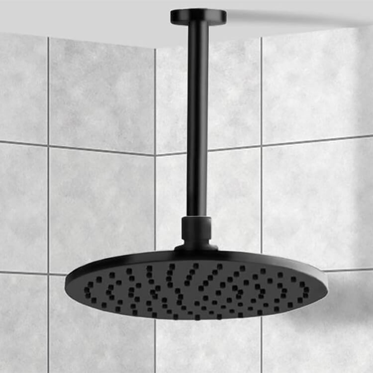 Remer 347N-359MM20-NO 8 Inch Ceiling Mount Rain Shower Head With Arm, Matte Black